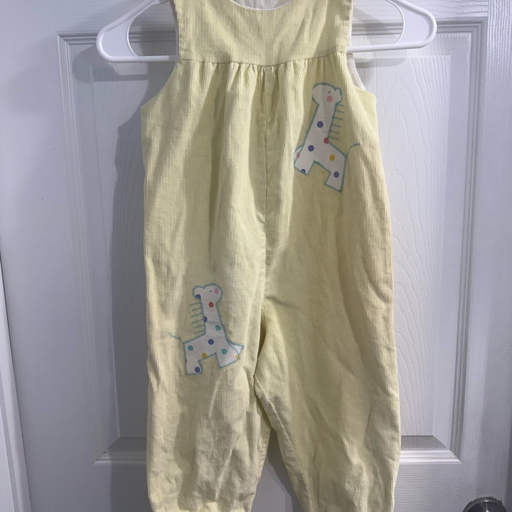 Vintage Lisa Jackson Pastel Yellow Kids Romper with Polka Dot Giraffes